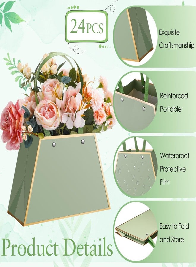 Noveread نوفريد، 24 قطعة من أكياس هدايا الزهور لعيد الحب، أكياس ورقية محمولة لتغليف باقات الزهور، مزودة بمقبض، مقاومة للماء، مناسبة لتغليف الزهور، صندوق مركزي للنساء، مناسبة لحفلات الزفاف وأعياد الميلاد (لون أخضر فاتح). - Image 3